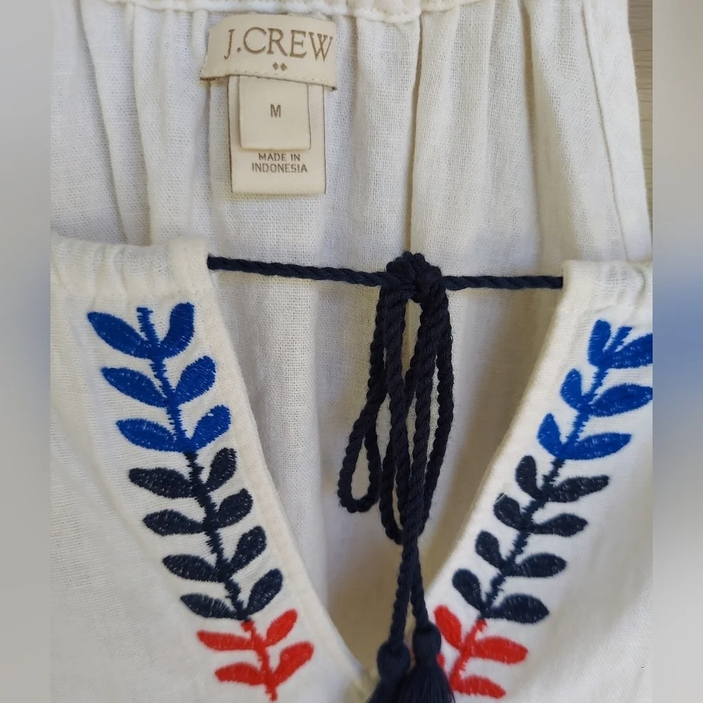 J.Crew Embroidered Linen Blend White Maxi Dress Womens XL